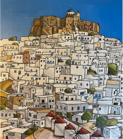 The butterfly island, Astypalea | Acrylic on canvas. 50 x 60 cms. July 2024, Sold.