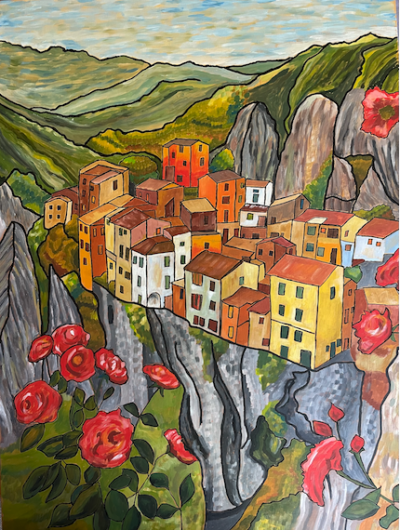 Italian Hill Town | Acrylic on wood board. 60 x 45 cms. January 2025. Sold.