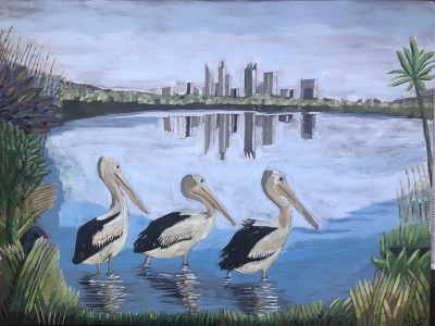 Lake Monger – pelicans | Oil on canvas - 60 x 45 cms. Nov 2019. SOLD