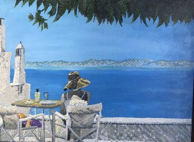 Looking out to Syros | Oll and acrylic on canvas, 60 x 45cms. July 2022