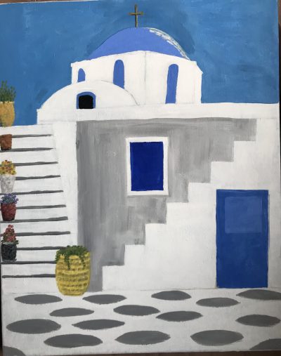 Greek Island theme | Oil and acrylic on canvas. 45 x 50 cms. July 2022