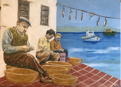 Fishermen at work | Oil and acrylic on canvas 45 x 60cms. August 2022