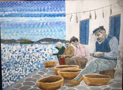 Fishermen at work 2 | Oil and acrylic on canvas 45 x 60cms. August 2022.