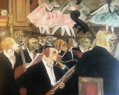 Orchestra of the opera, Degas with Dogs | Oil and acrylic on Canvas board - 40 x 50 cms. January 2023
