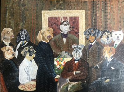 Dogs pay hommage to Delacroix | Oil and acrylic on canvas. 45 x 60 cms. October 2023.