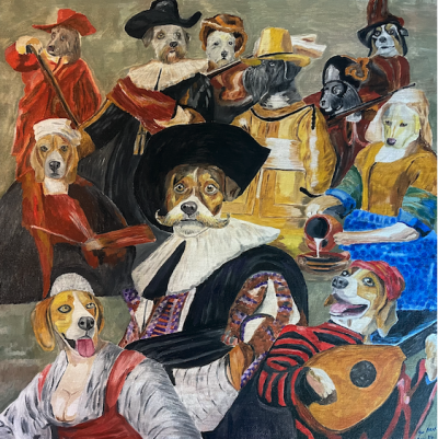 17th Century Dutch masters given canine treatment | Oil and acrylic on canvas. 50 x 50 cms. April 2024.