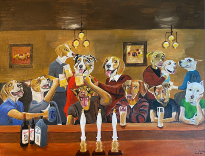 The Beer Drinkers | Oil and acrylic on canvas. 45 x 60 cms. September 2024.