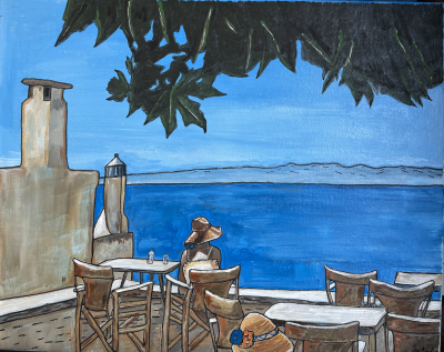 Appreciating the view of Syros | Acrylic on canvas. 50 x 40 cms. July 2025.