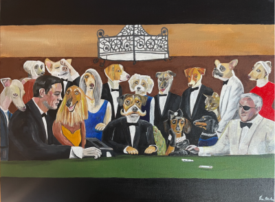 007 and Extras on the 1965 Thunderball set. | Oil and acrylic on canvas. 60 x 45 cm. August 2025.